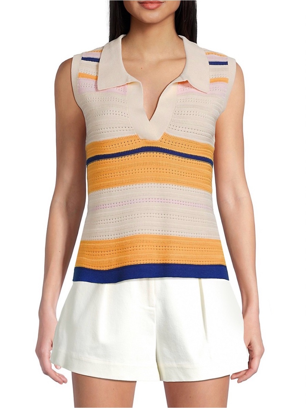 Sancia Cora Knit Polo Top XL Postcard Colorblock Sweater Tank Striped $119
